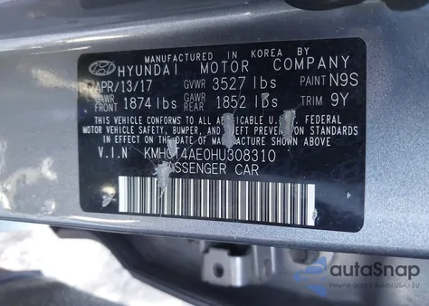 2017 Hyundai Accent Se from USA, damaged, VIN KMHCT4AE0HU308310